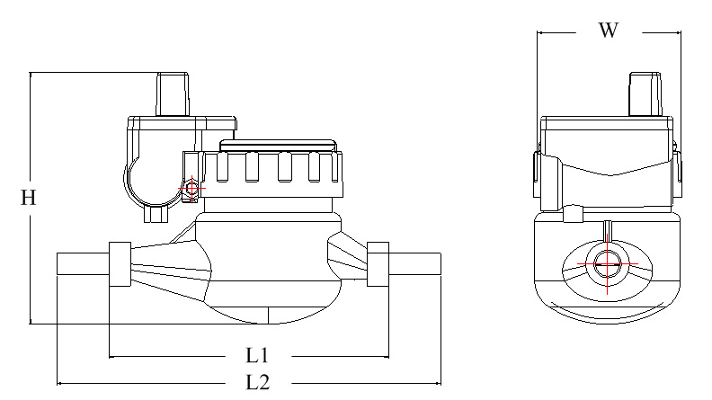 NB-IoT無線(xian)遠傳水表(biao)外形尺寸(cun)圖