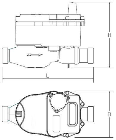 無(wú)線遠傳閥控水(shui)表外形尺寸圖(tú)