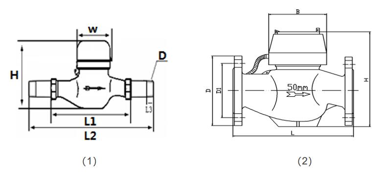 光(guāng)電直讀遠傳水表(biao)外形尺寸圖