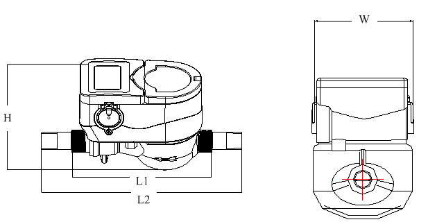 IC卡(kǎ)預付費直(zhí)飲水水表(biǎo)外形尺寸(cùn)圖